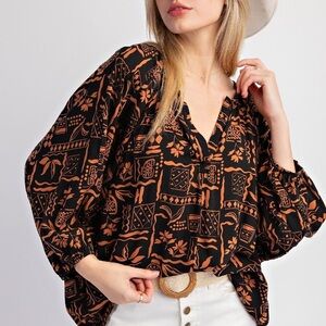 Easel Bohemian Black and brown blouse